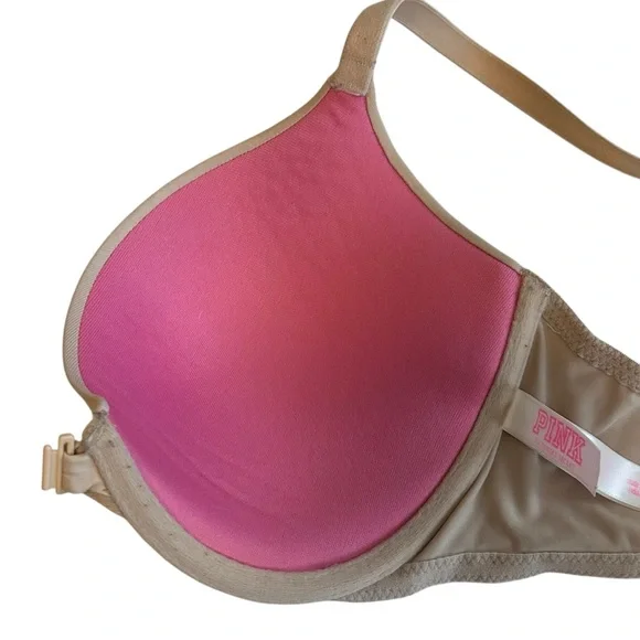 Victoria’s Secret PINK Front Closure Wear Everywhere Push Up Bra SZ 36C in Nude - Picture 2 of 6